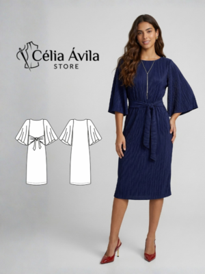 Molde Digital: Vestido de Malha com Decote Canoa e Manga Godê