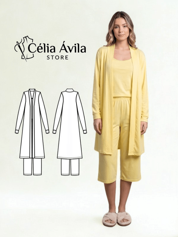 Molde Digital: Conjunto De Pijama Com Cardigan