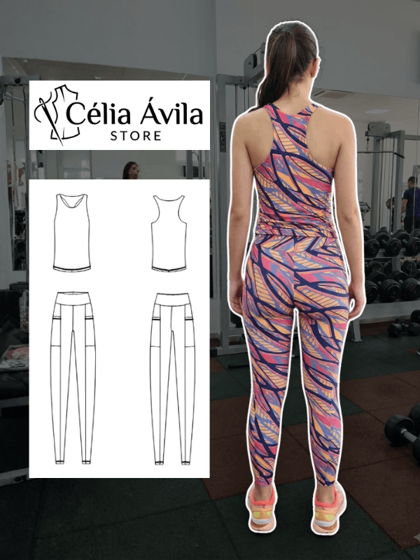 Molde Digital: Conjunto Calça Legging Com Bolso E Regata - Imagem 2