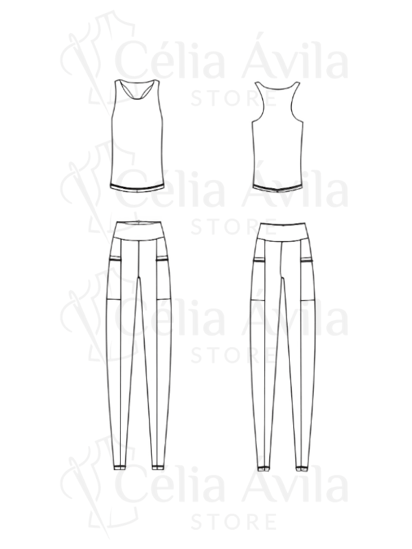Molde Digital: Conjunto Calça Legging Com Bolso E Regata - Imagem 3
