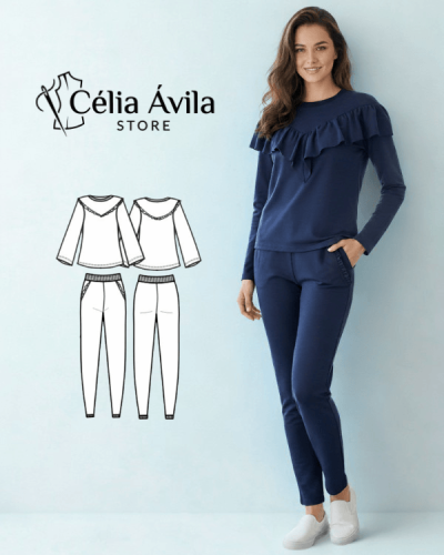 Conjunto De Malha Calça Jogger E Blusa Com Babado